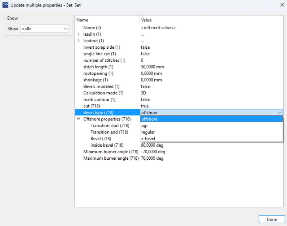 Bevel type offshore procam